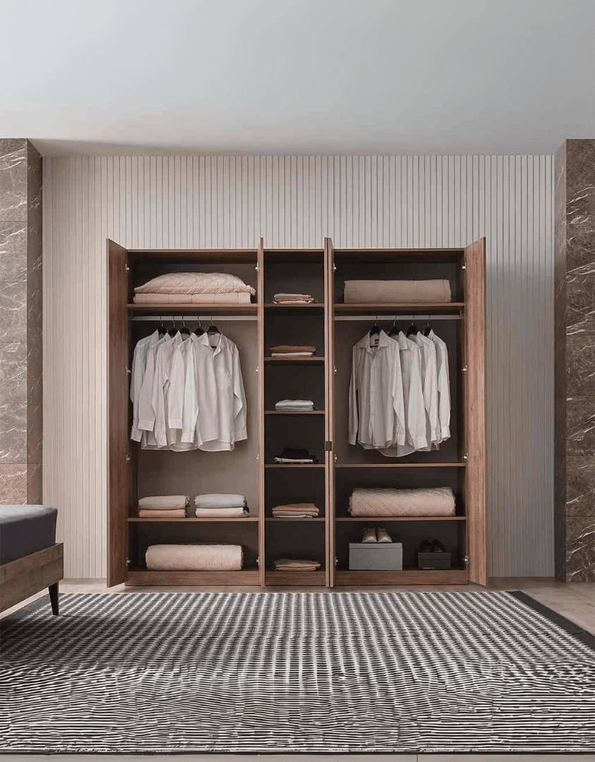 European Union wooden wardrobe, 3 doors, brown and black - 220×200×50 cm, code Wardrobe17007 _ wardrobe