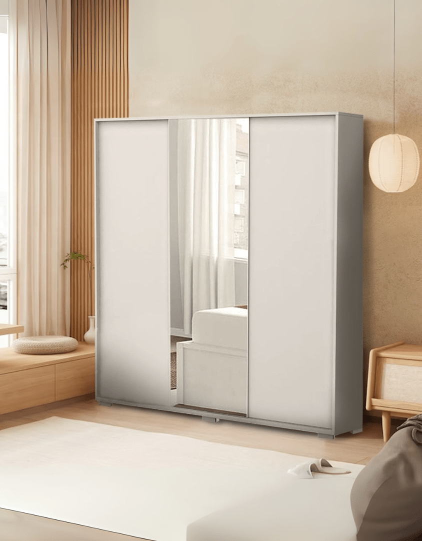 دولاب خشب إتحاد أوروبي 3 ضلف أبيض - 180×180×60 سم كود Wardrobe17003 _ دولاب