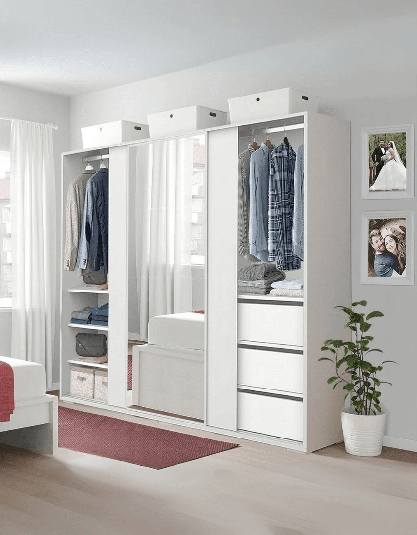 دولاب خشب إتحاد أوروبي 3 ضلف أبيض - 180×180×60 سم كود Wardrobe17003 _ دولاب