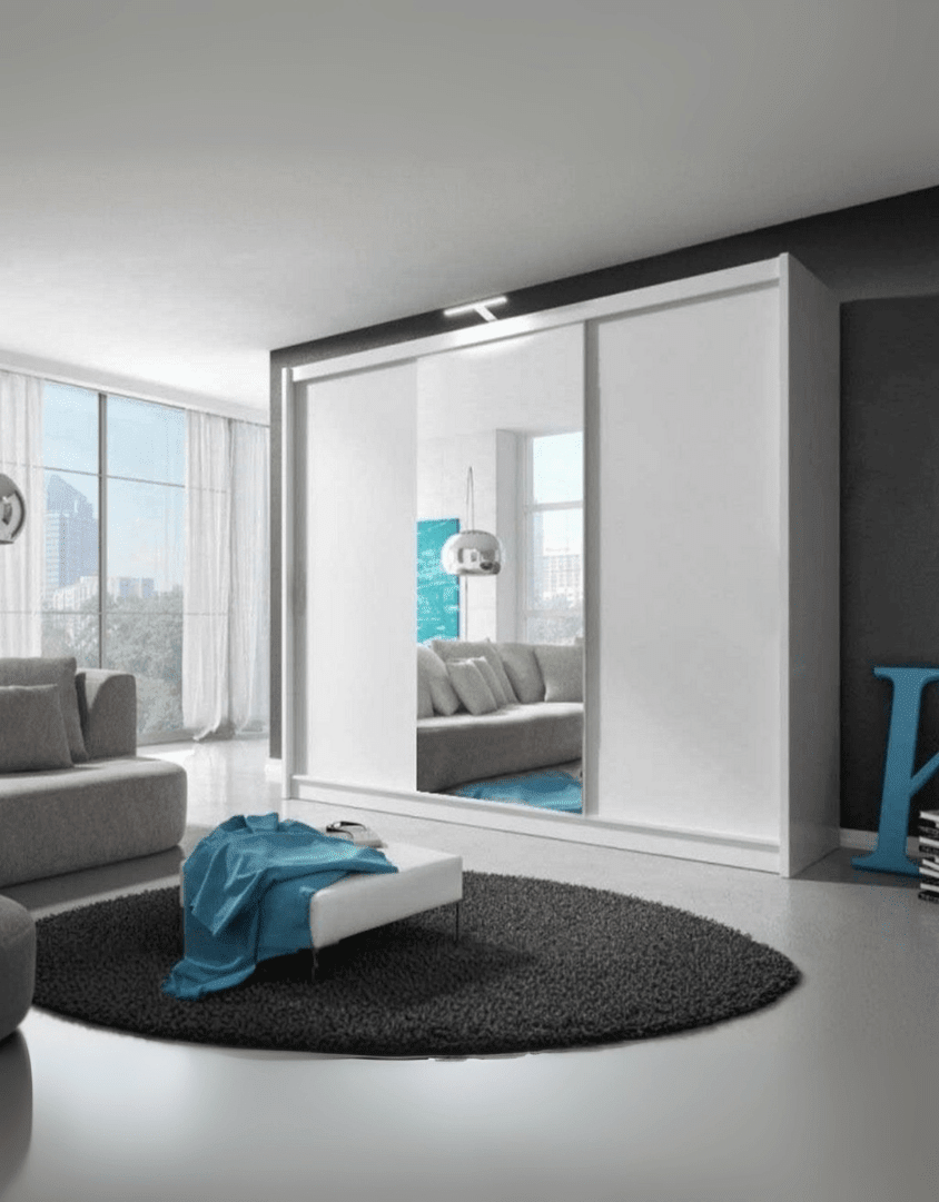 دولاب خشب إتحاد أوروبي 3 ضلفة مع مرآة ابيض - 240×200×50 سم كود Wardrobe17013 _ دولاب