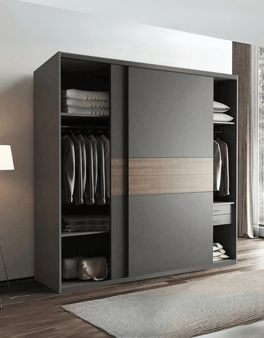 European Union wooden wardrobe, two doors, gray and brown - 200×160×60 cm, code Wardrobe17001 _ wardrobe