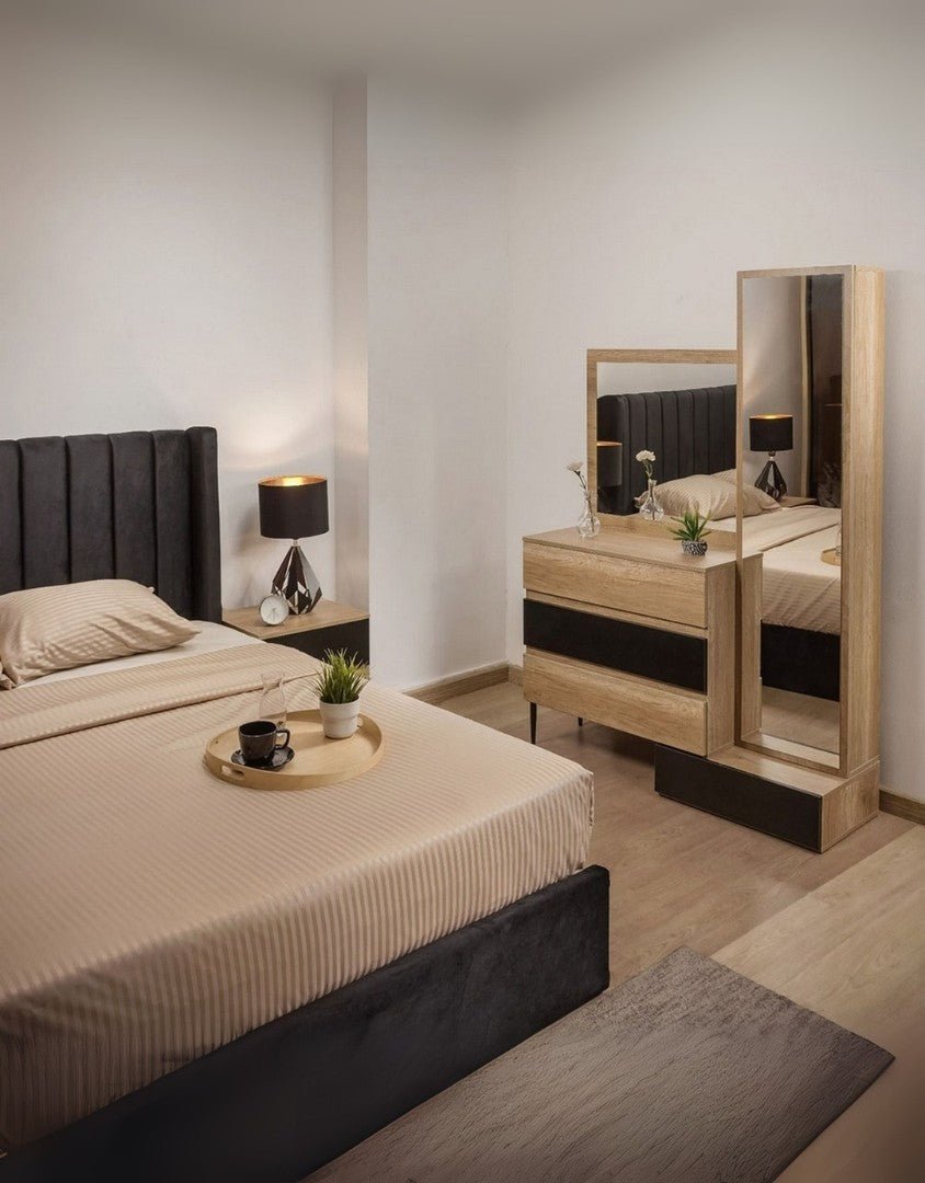 غرفة نوم ام دي اف 5 قطع - بيج و اسود كود Bedroom12022 _ غرفة نوم