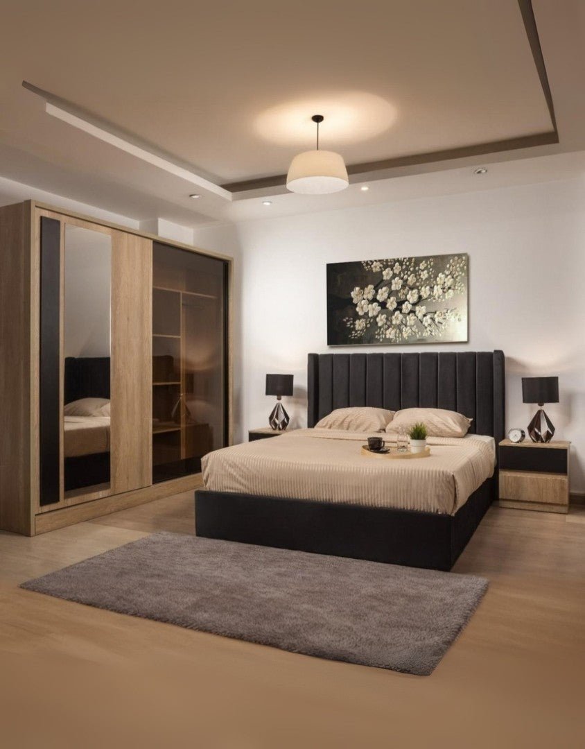 غرفة نوم ام دي اف 5 قطع - بيج و اسود كود Bedroom12022 _ غرفة نوم