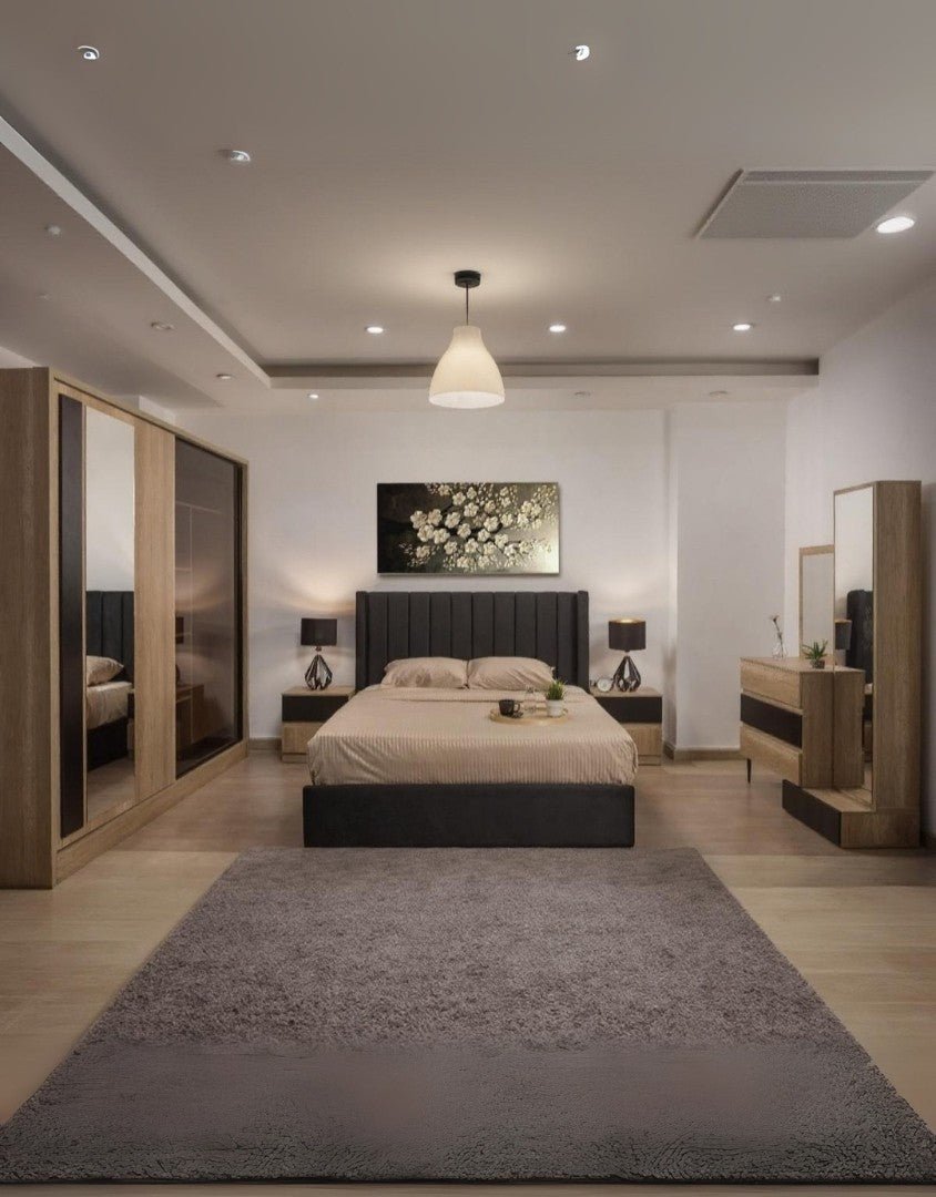 غرفة نوم ام دي اف 5 قطع - بيج و اسود كود Bedroom12022 _ غرفة نوم