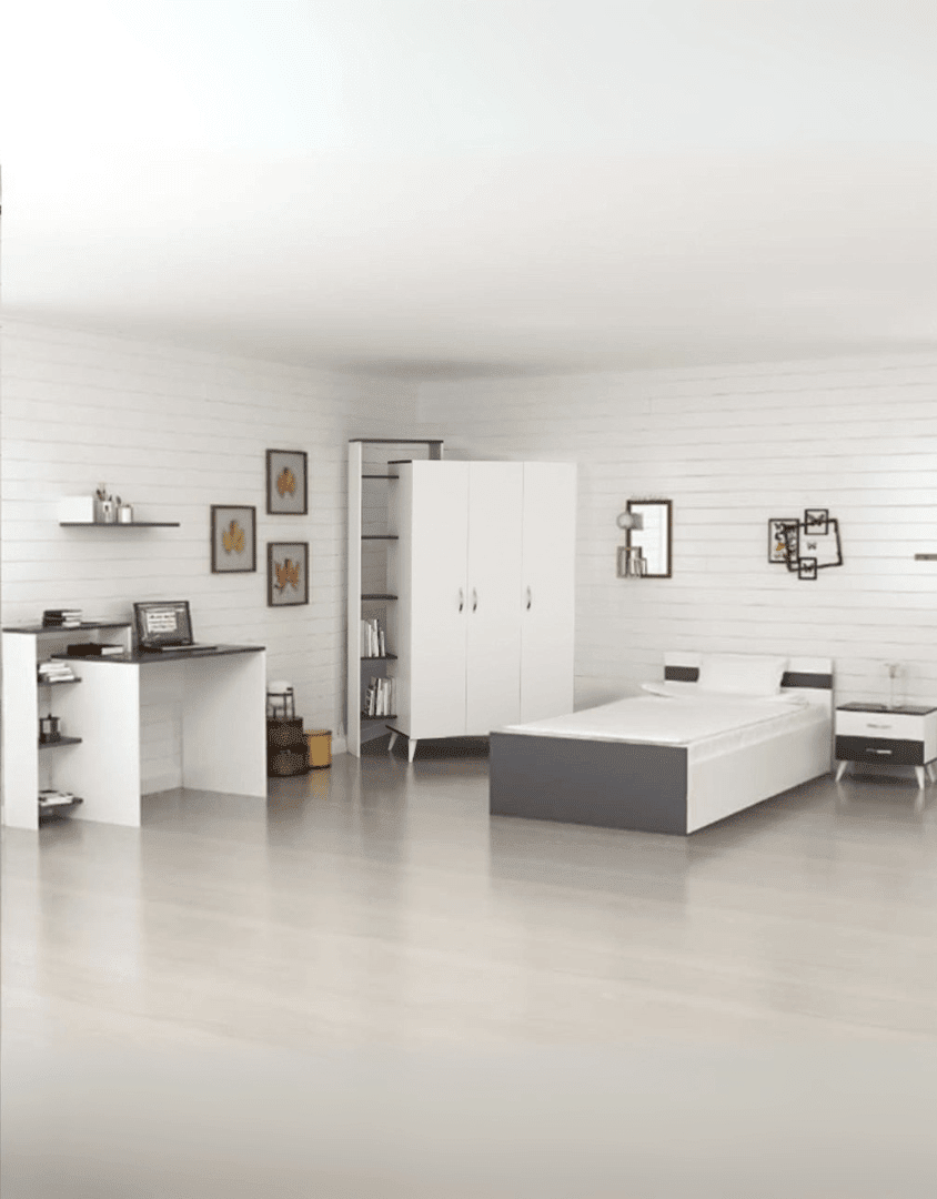 غرفة نوم أطفال خشب ام دي اف 3 قطع - أبيض و رمادي كود Bedroom12037 _ غرفة نوم