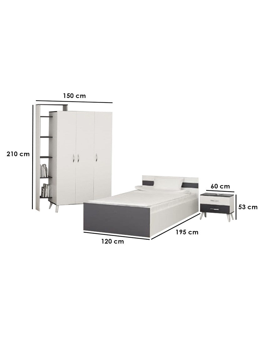 غرفة نوم أطفال خشب ام دي اف 3 قطع - أبيض و رمادي كود Bedroom12037 _ غرفة نوم