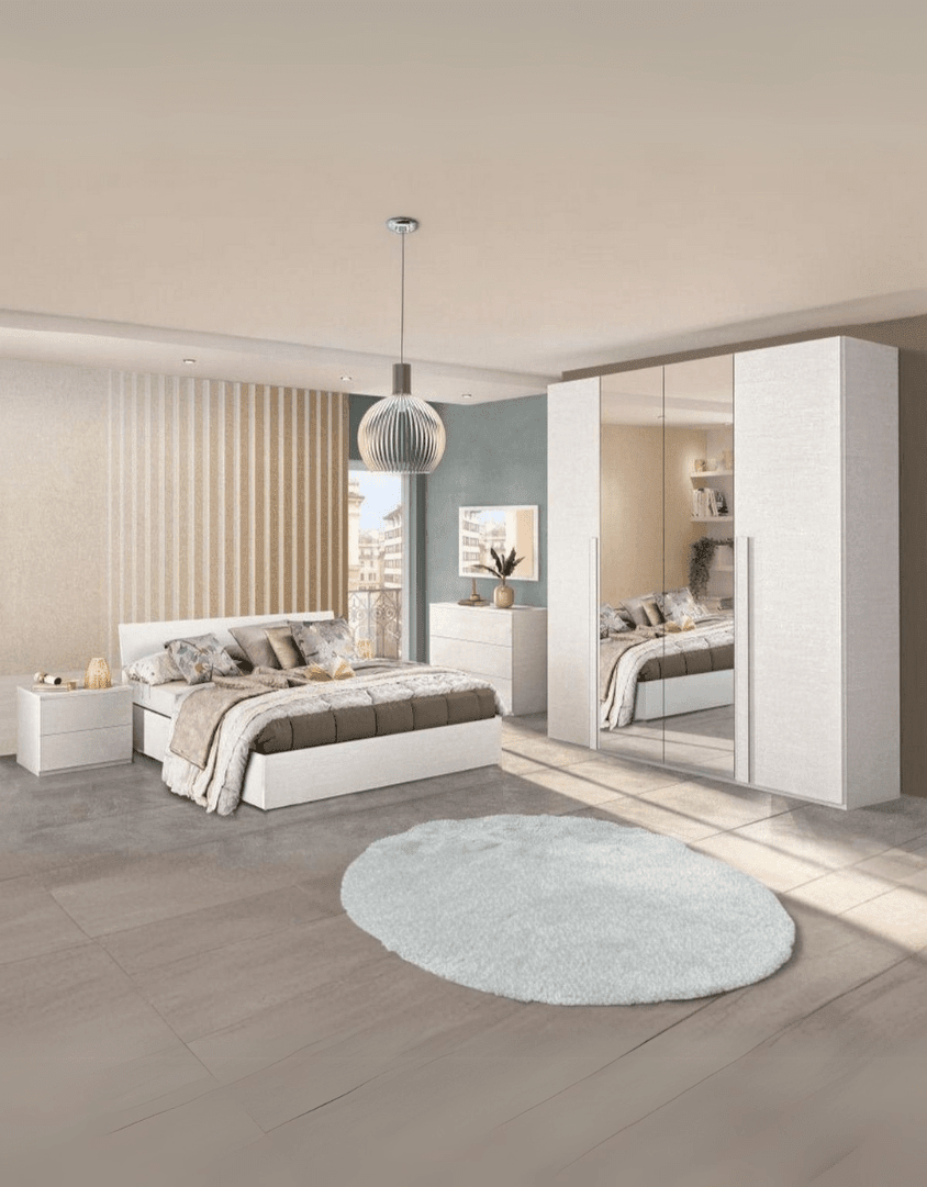 غرفة نوم خشب ام دي اف 4 قطع - أبيض كود Bedroom12031 _ غرفة نوم