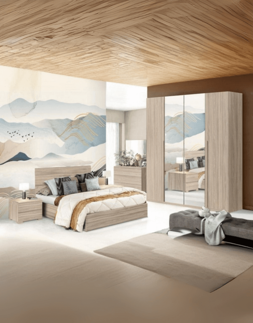 غرفة نوم خشب ام دي اف 4 قطع - بيج كود Bedroom12003 _ غرفة نوم