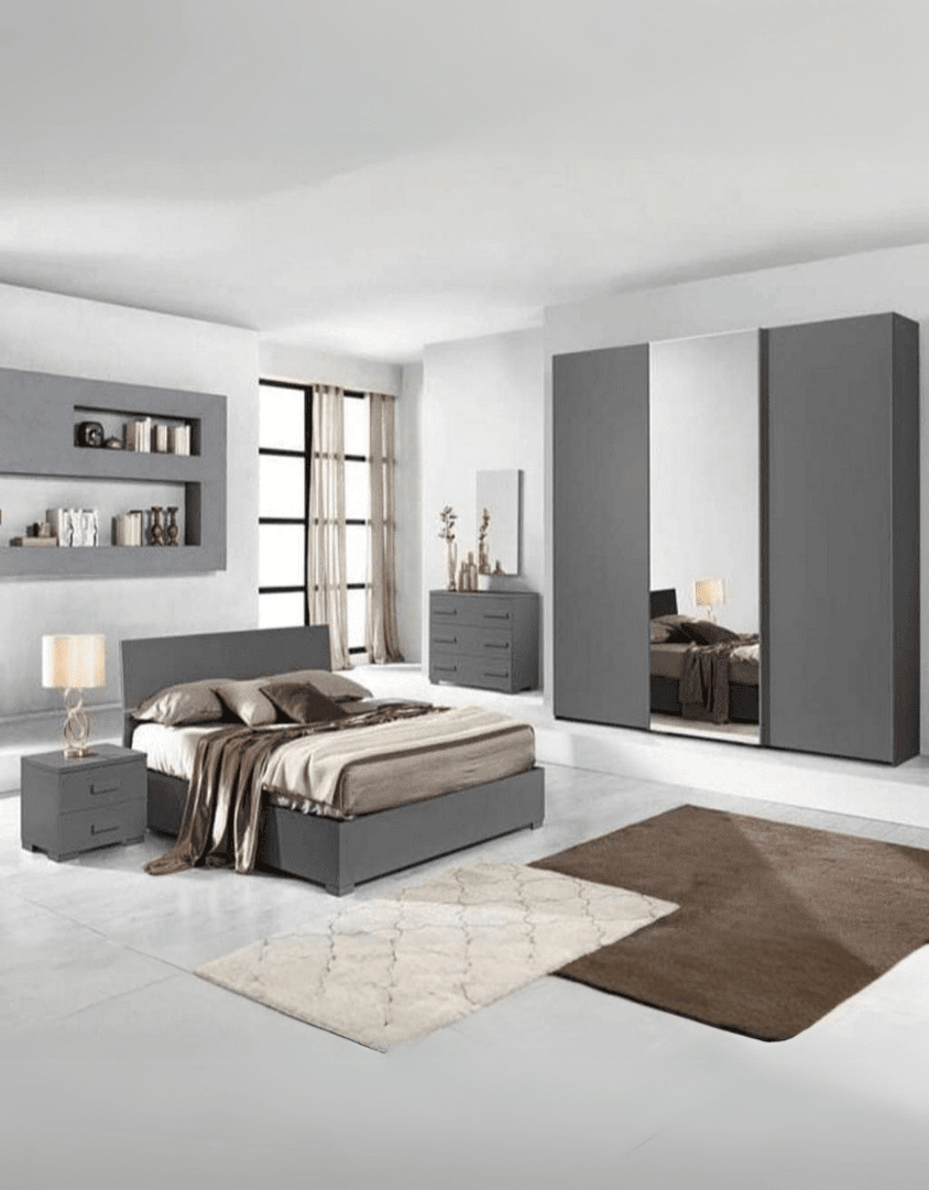 غرفة نوم خشب ام دي اف 4 قطع - رمادي كود Bedroom12026 _ غرف نوم