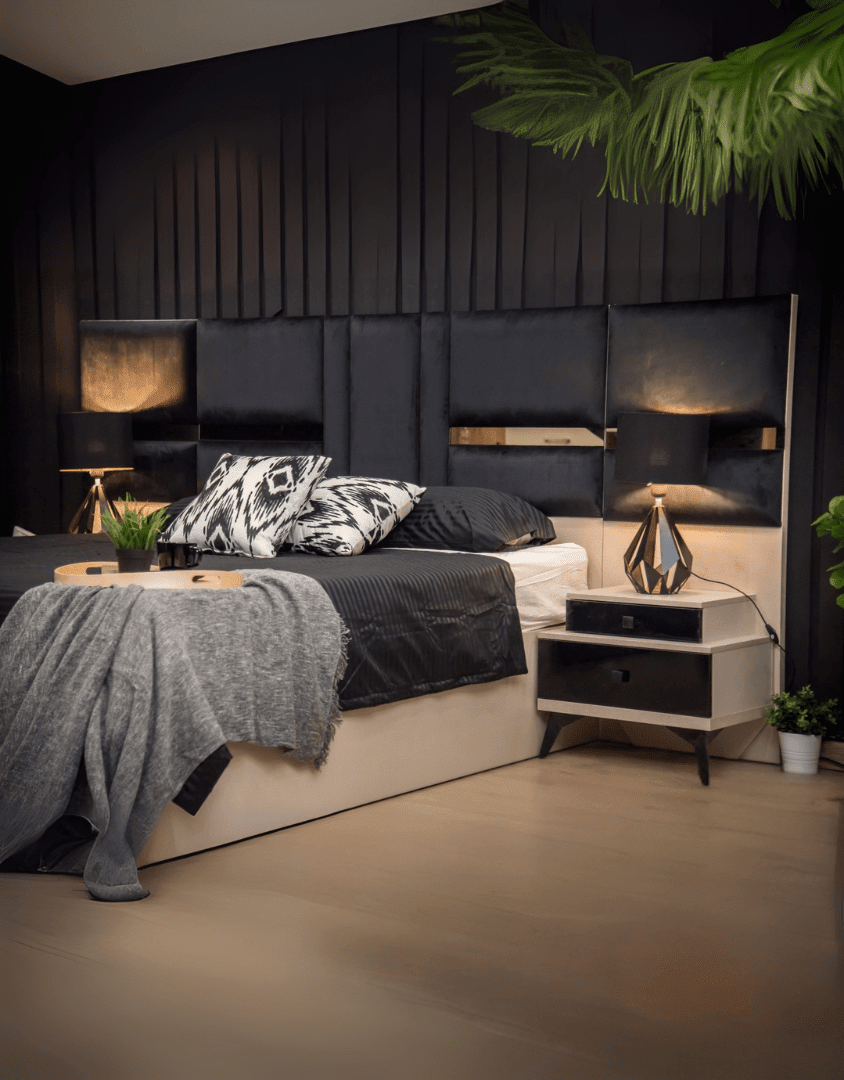 غرفة نوم خشب ام دي اف 5 قطع - اوف وايت و اسود كود Bedroom12005 _ غرفة نوم