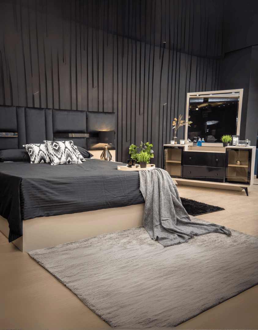 غرفة نوم خشب ام دي اف 5 قطع - اوف وايت و اسود كود Bedroom12005 _ غرفة نوم