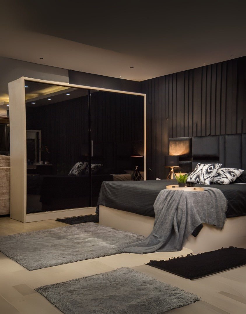 غرفة نوم خشب ام دي اف 5 قطع - اوف وايت و اسود كود Bedroom12005 _ غرفة نوم