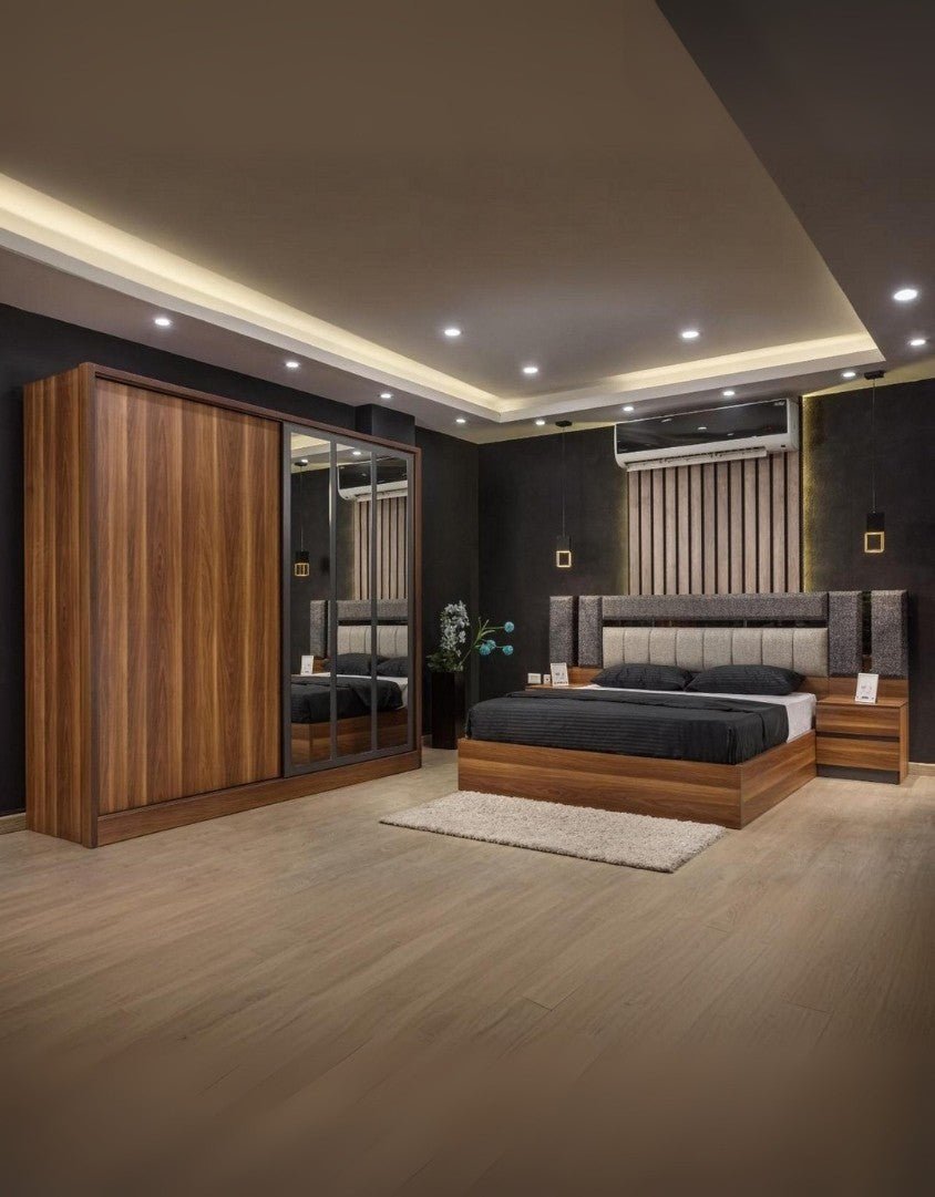 غرفة نوم خشب ام دي اف 5 قطع - بني و ورمادي كود Bedroom12038 _ غرفة نوم