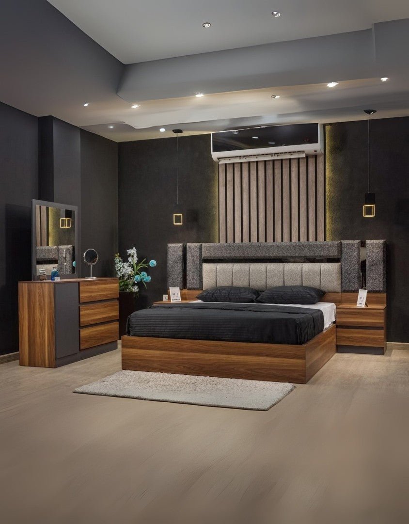 غرفة نوم خشب ام دي اف 5 قطع - بني و ورمادي كود Bedroom12038 _ غرفة نوم