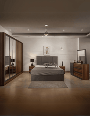 غرفة نوم خشب ام دي اف 5 قطع - بني ورمادي كود Bedroom12025 _ غرفة نوم