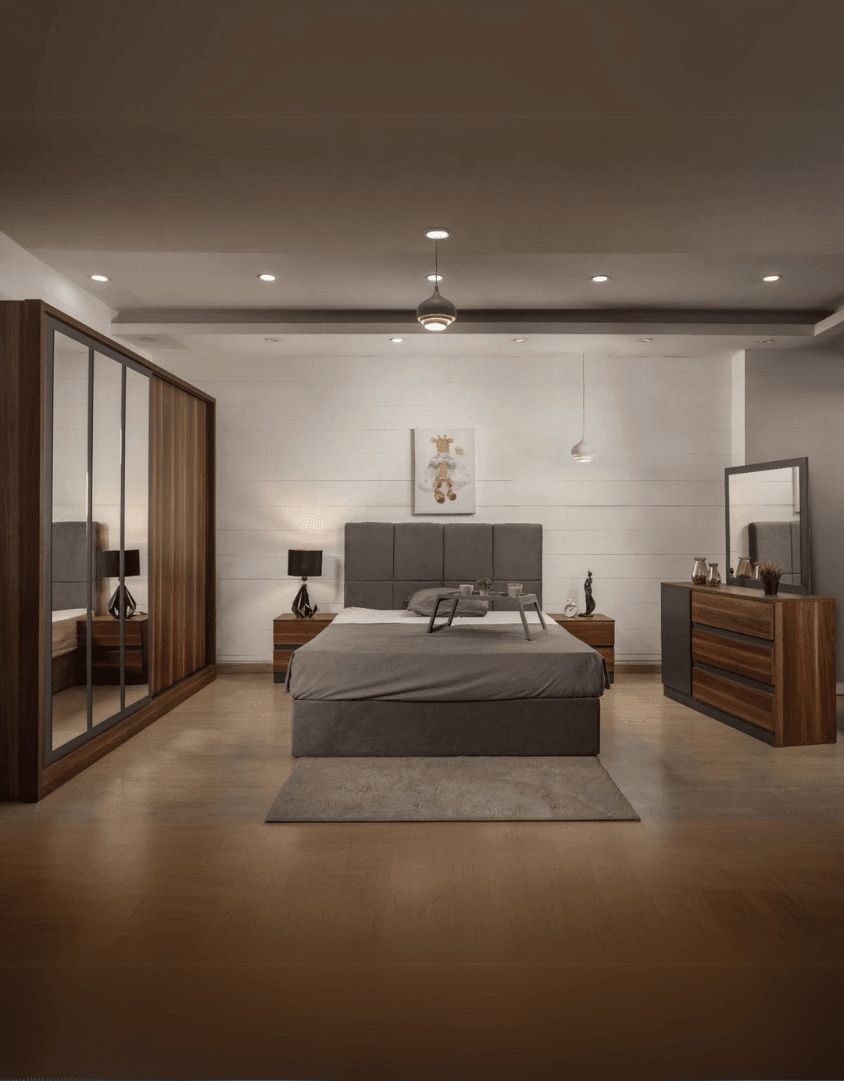 غرفة نوم خشب ام دي اف 5 قطع - بني ورمادي كود Bedroom12025 _ غرفة نوم