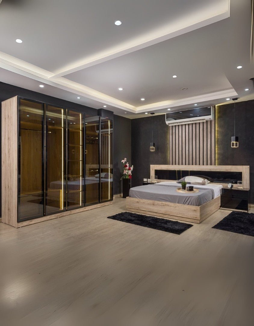 5-piece MDF wood bedroom set - beige and black code Bedroom12011 _ bedroom set