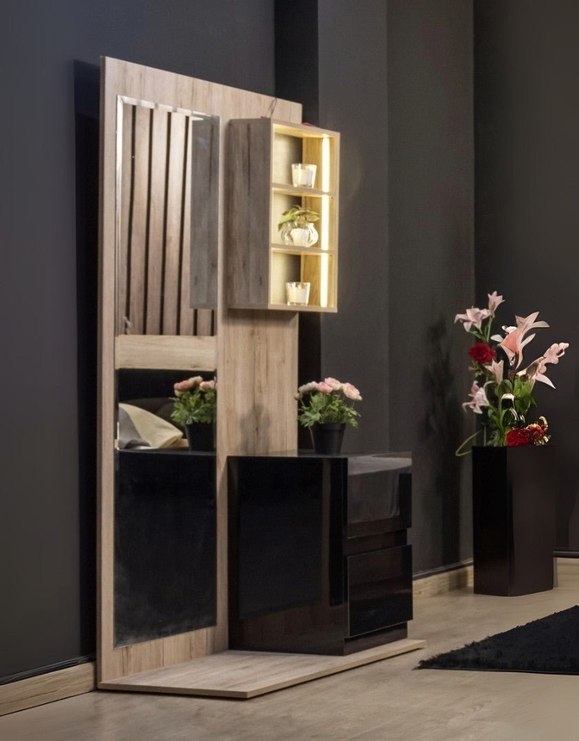 5-piece MDF wood bedroom set - beige and black code Bedroom12011 _ bedroom set