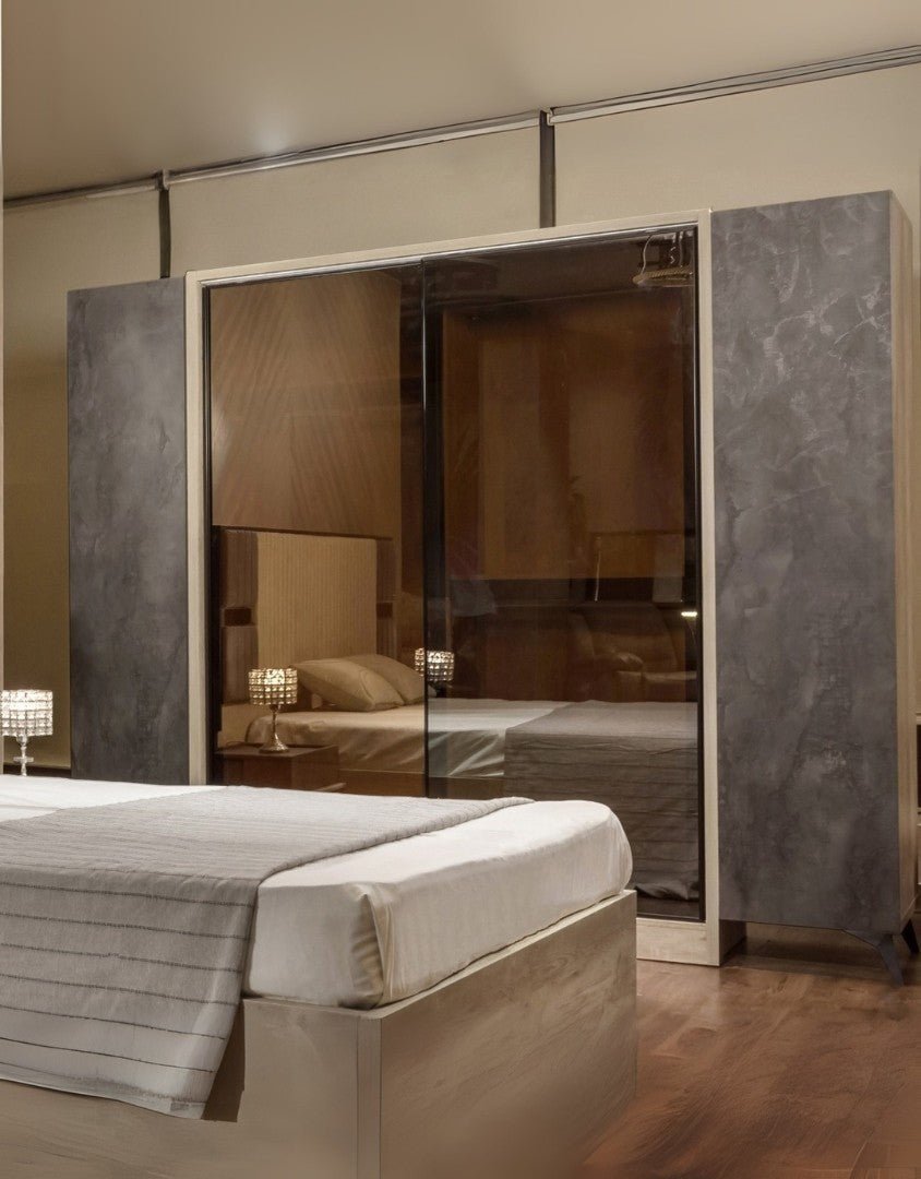 غرفة نوم خشب ام دي اف 6 قطع - اوف وايت و اسود كود Bedroom12008 _ غرفة نوم