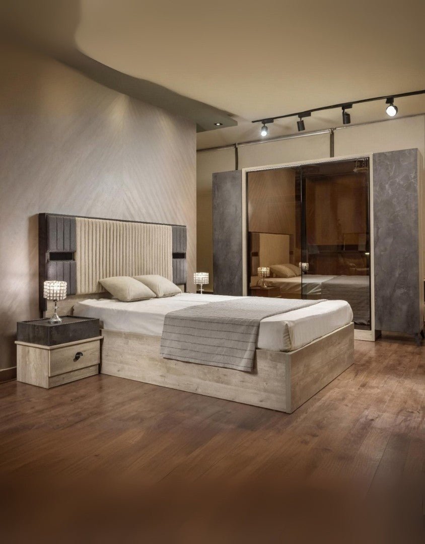 غرفة نوم خشب ام دي اف 6 قطع - اوف وايت و اسود كود Bedroom12008 _ غرفة نوم