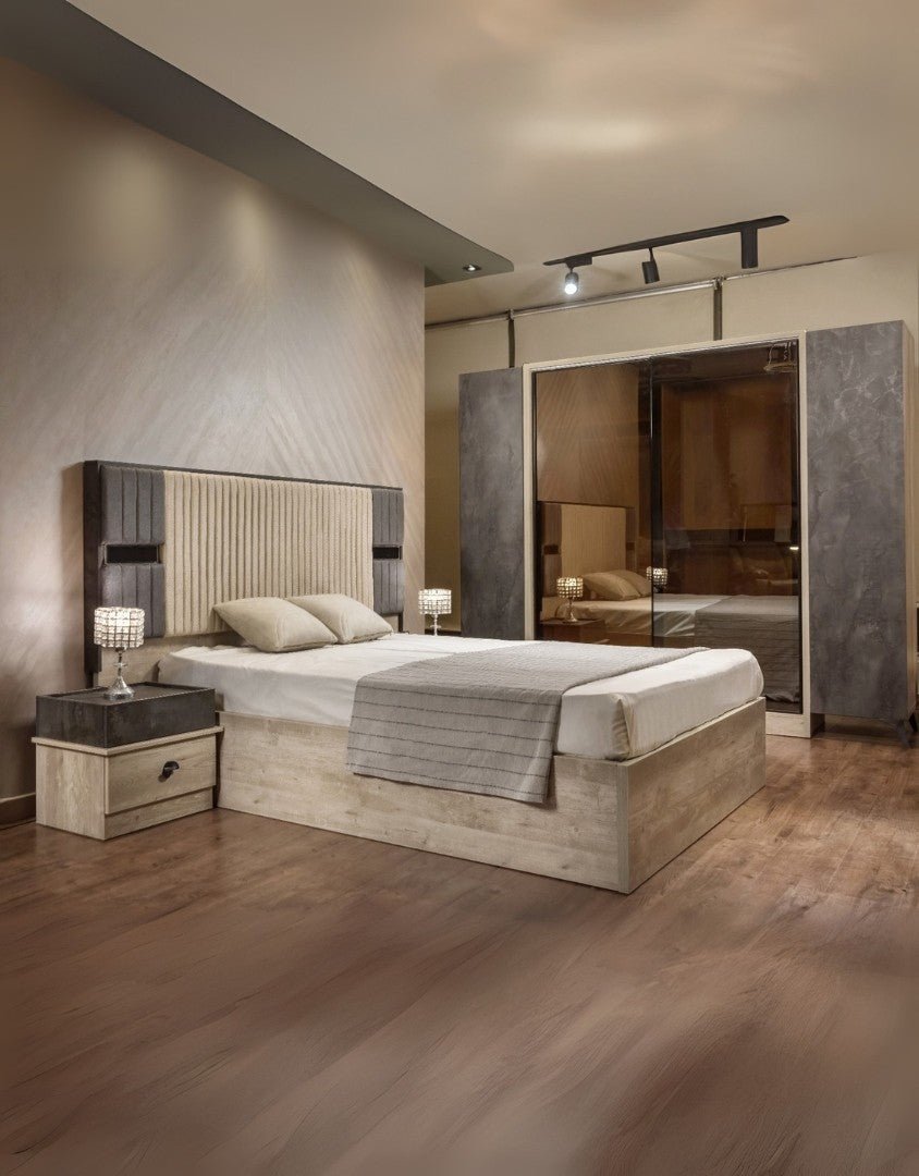 غرفة نوم خشب ام دي اف 6 قطع - اوف وايت و اسود كود Bedroom12008 _ غرفة نوم