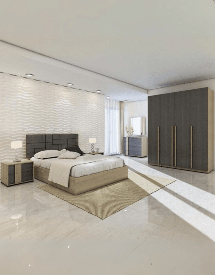 غرفة نوم خشب ام دي اف 6 قطع - بنى و بيج كود Bedroom12002 _ غرفة نوم