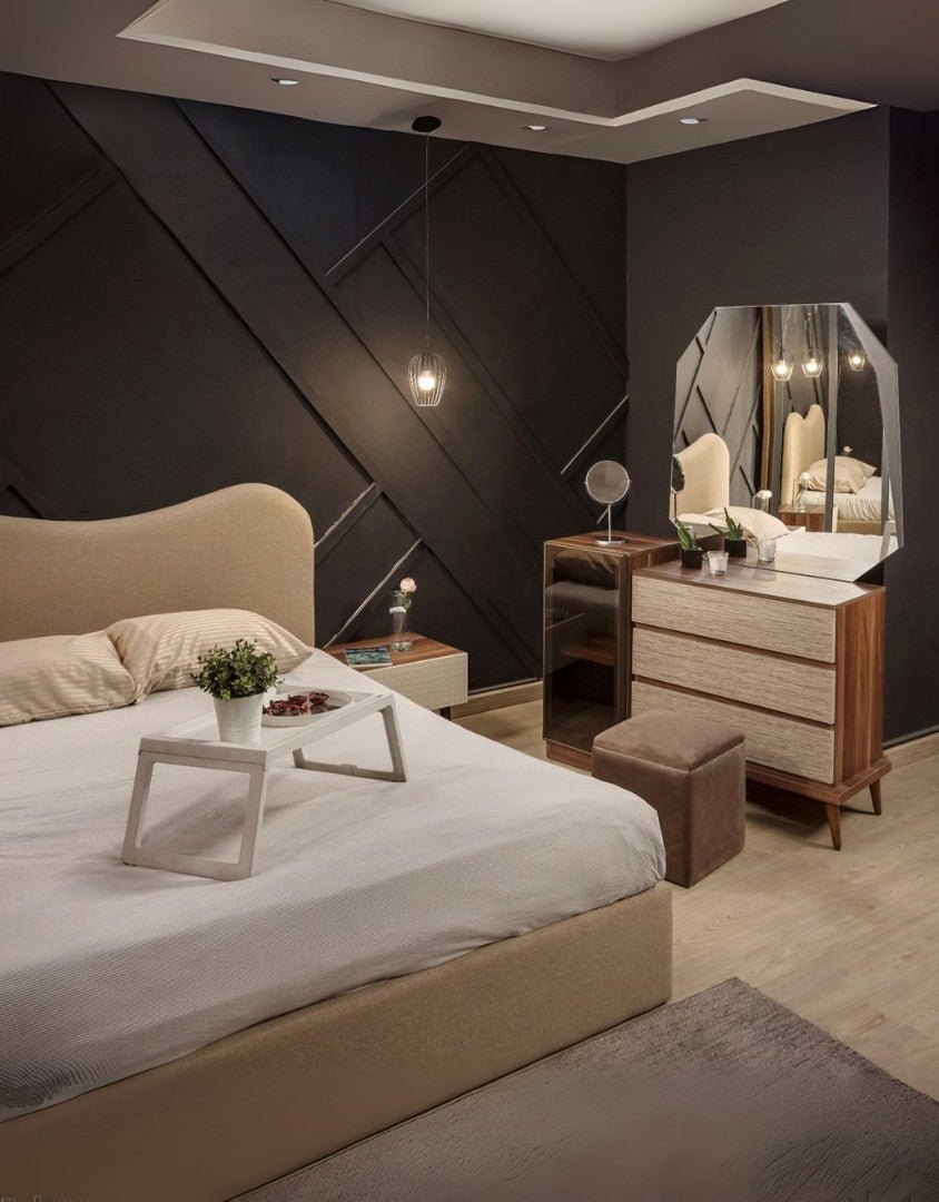 غرفة نوم خشب ام دي اف 6 قطع - بني وبيج كود Bedroom12017 _ غرفة نوم