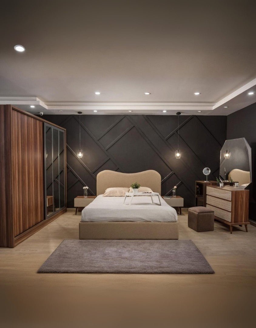 غرفة نوم خشب ام دي اف 6 قطع - بني وبيج كود Bedroom12017 _ غرفة نوم