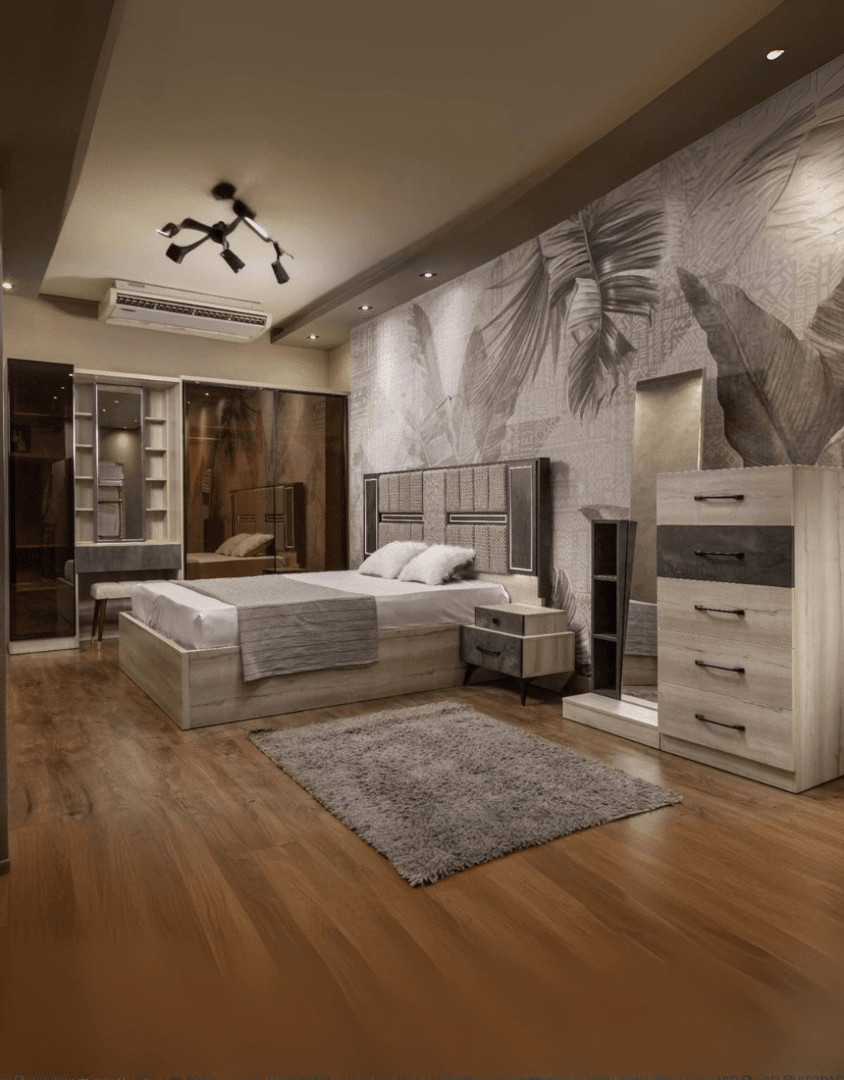 غرفة نوم خشب ام دي اف 6 قطع - بيج و رمادي كود Bedroom12004 _ غرفة نوم