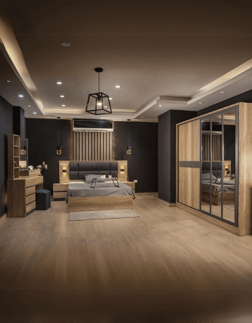 غرفة نوم خشب ام دي اف 6 قطع - رمادي وبيج كود Bedroom12030 _ غرف نوم
