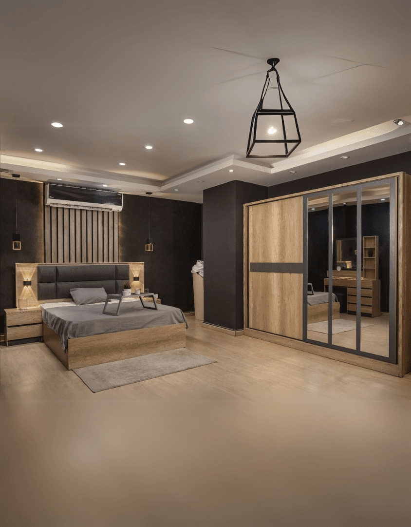 غرفة نوم خشب ام دي اف 6 قطع - رمادي وبيج كود Bedroom12030 _ غرف نوم
