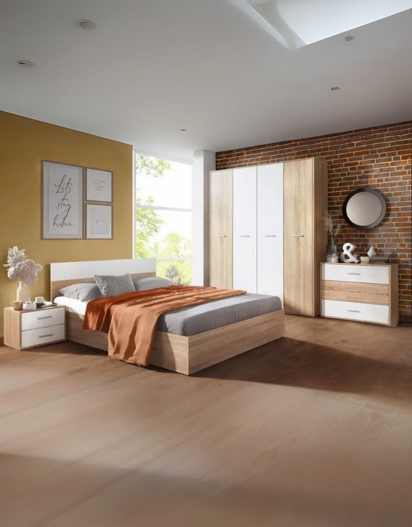 غرفة نوم خشب إتحاد أوربي 5 قطع - بيج و ابيض كود Bedroom12016 _ غرفة نوم