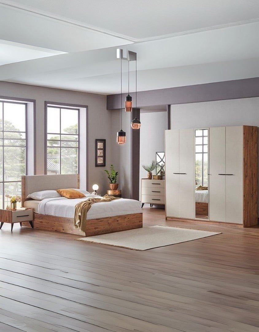 غرفة نوم خشب إتحاد أوربي 6 قطع - بنى وابيض كود Bedroom12012 _ غرفة نوم