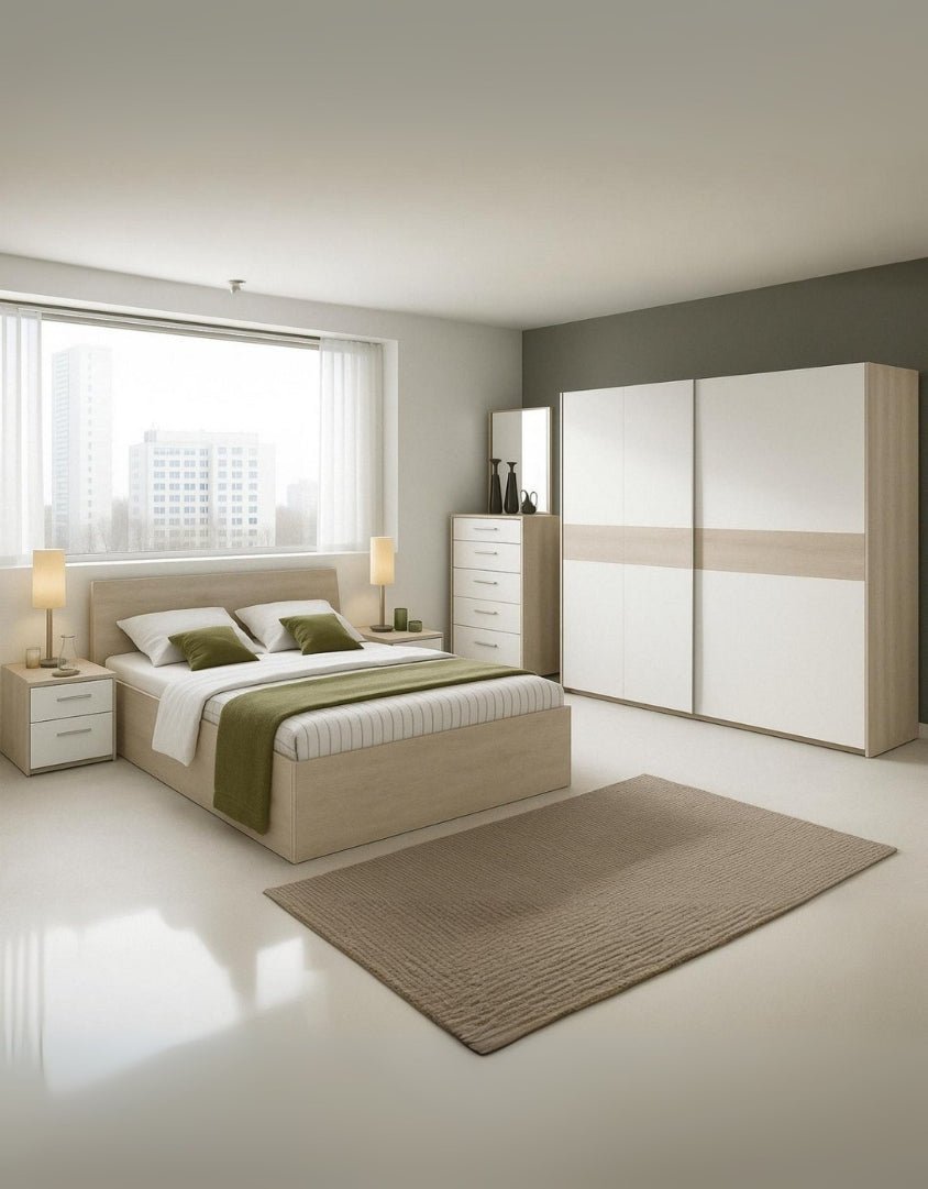 غرفة نوم خشب إتحاد أوربي 6 قطع - بيج و ابيض كود Bedroom12039 _ غرفة نوم