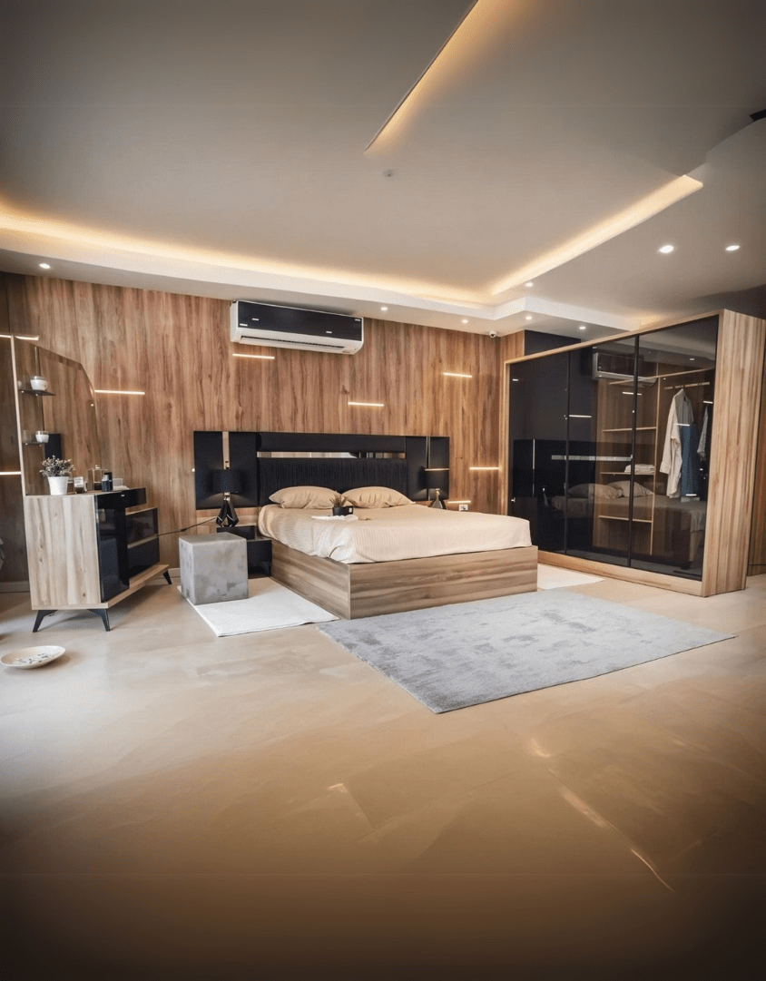 غرفة نوم خشب إتحاد أوروبي 5 قطع - بيج واسود كود Bedroom12032 _ غرف نوم