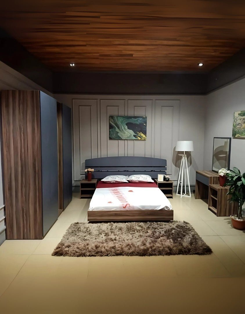 غرفة نوم خشب حُبيبي 5 قطع - بني و رمادي كود Bedroom12007 _ غرفة نوم