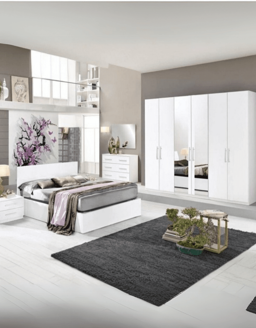غرفة نوم خشب مُصنع اتحاد اوروبي 5 قطع - أبيض كود Bedroom12028 _ غرف نوم