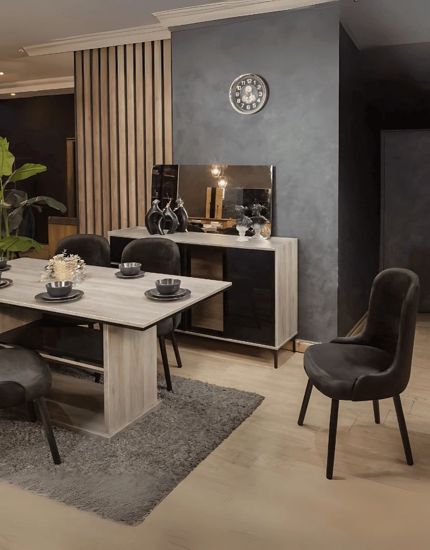 غرفة طعام خشب ام دي اف 10 قطعة - بيج واسود كود Diningtable11012 _ سفرة