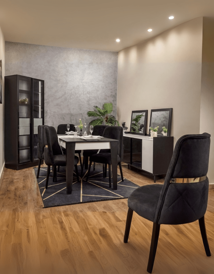 غرفة طعام خشب ام دي اف 11 قطعة - ابيض و اسود كود Diningtable11022 _ سفرة