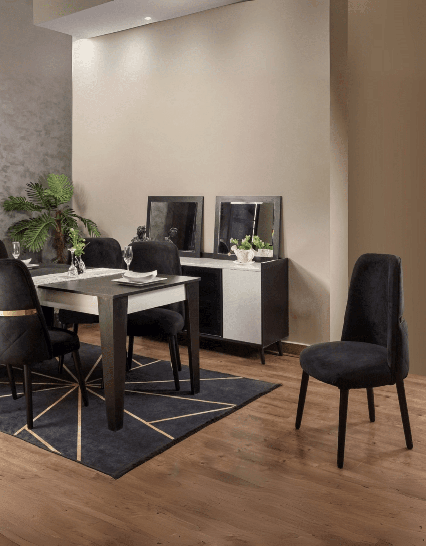 غرفة طعام خشب ام دي اف 11 قطعة - ابيض و اسود كود Diningtable11022 _ سفرة
