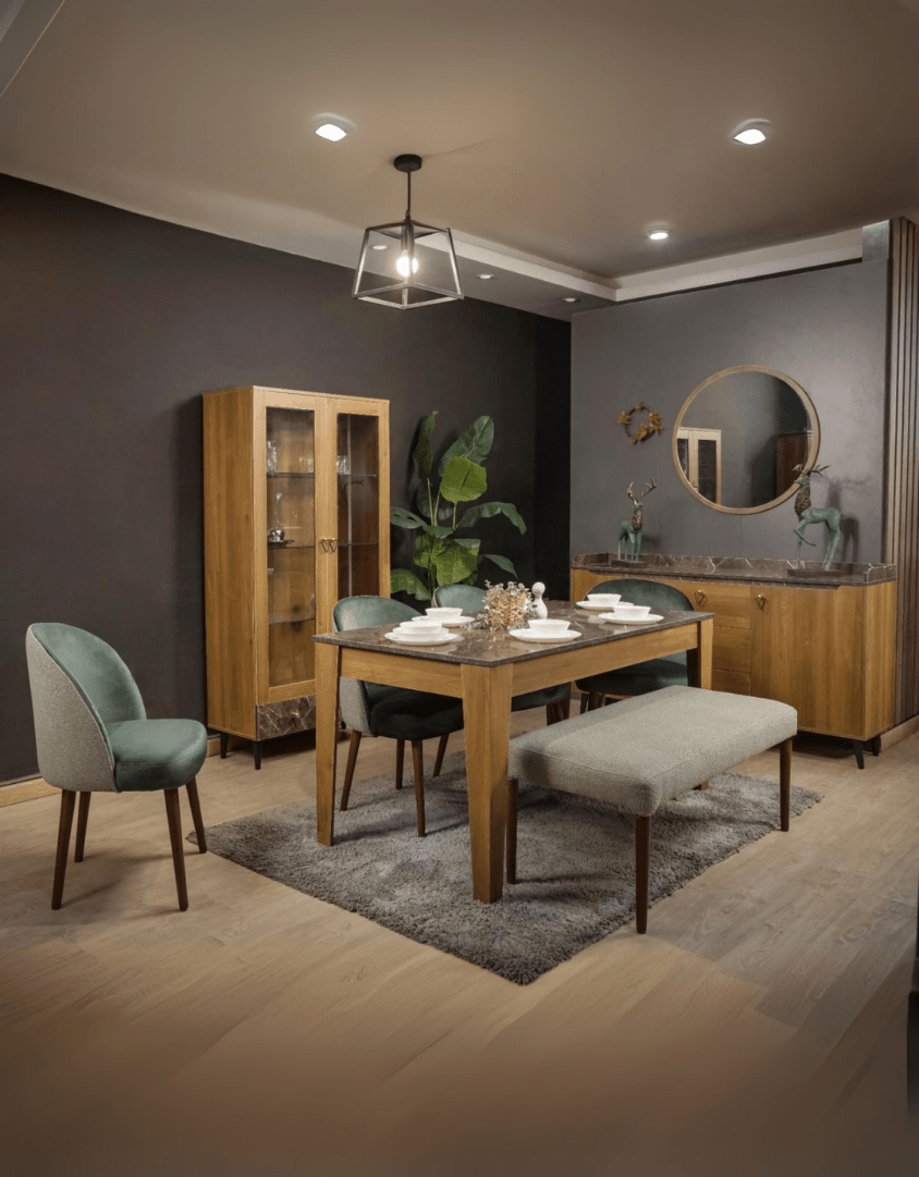 غرفة طعام خشب ام دي اف 9 قطع - اخضر وبني كود Diningtable11018 _ سفرة