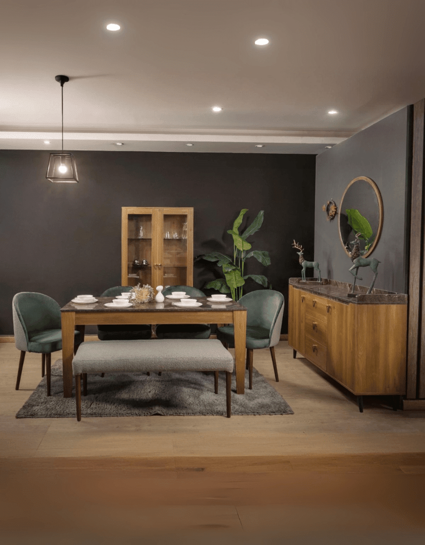 غرفة طعام خشب ام دي اف 9 قطع - اخضر وبني كود Diningtable11018 _ سفرة