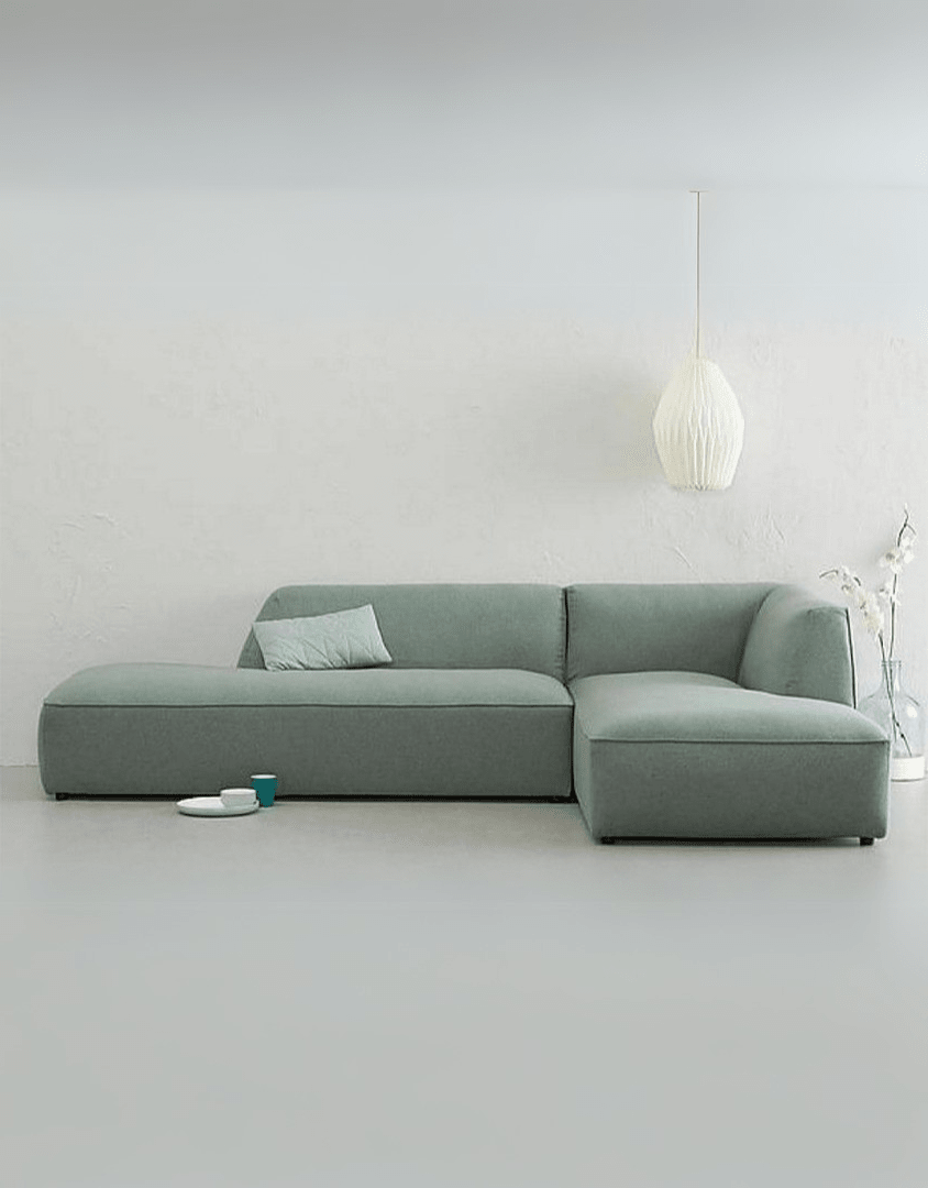 كنبة ركنة أخضر فاتح – أثاث خشب زان وتنجد بكتان وإسفنج سوفت | SKU: sofa10020 _ ركنة مودرن