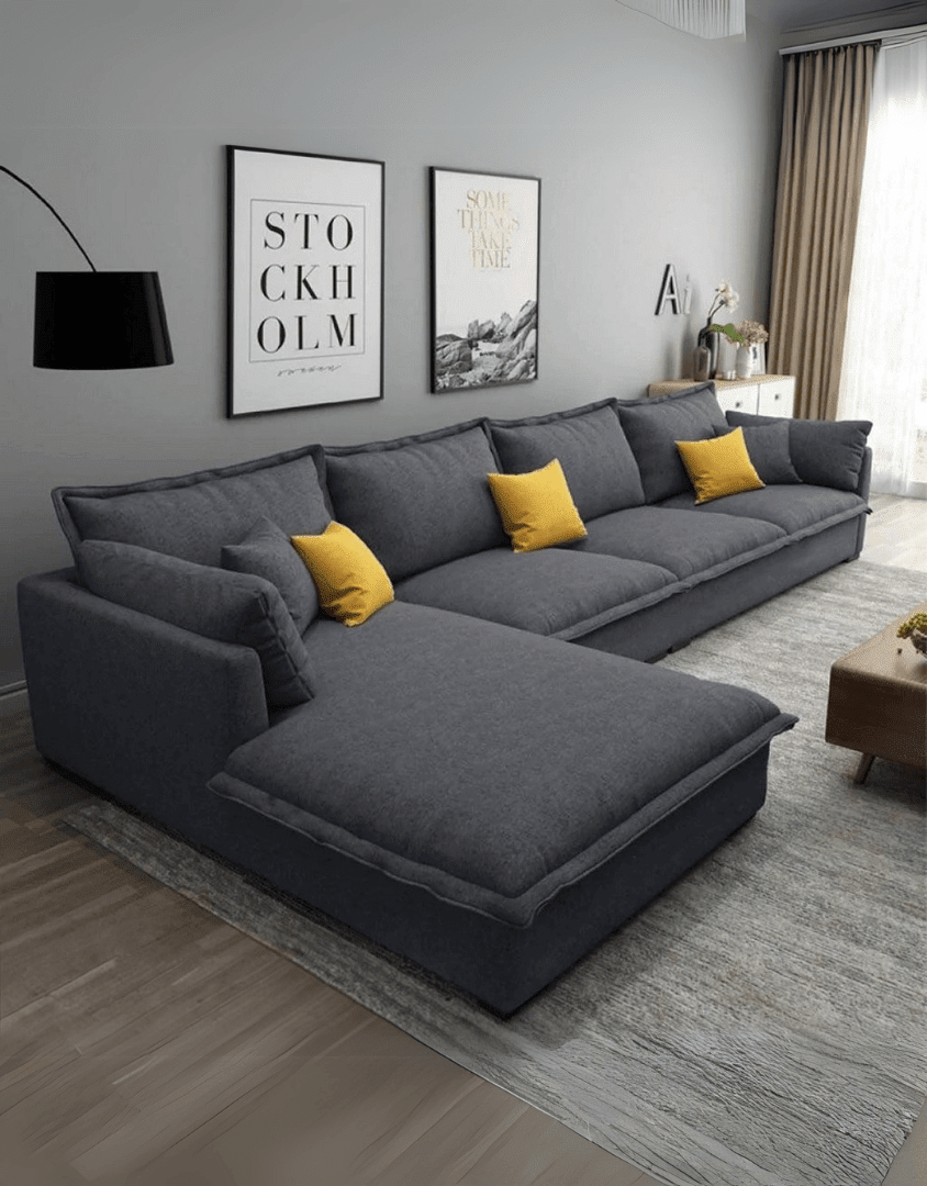 كنبة ركنة خشب طبيعي و قماش كتان - رمادي كود sofa10048 _ ركنة مودرن