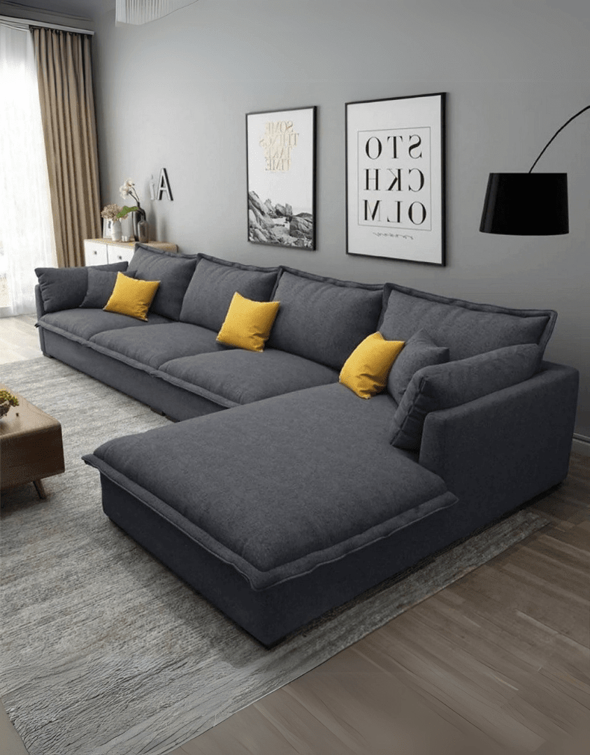 كنبة ركنة خشب طبيعي و قماش كتان - رمادي كود sofa10048 _ ركنة مودرن