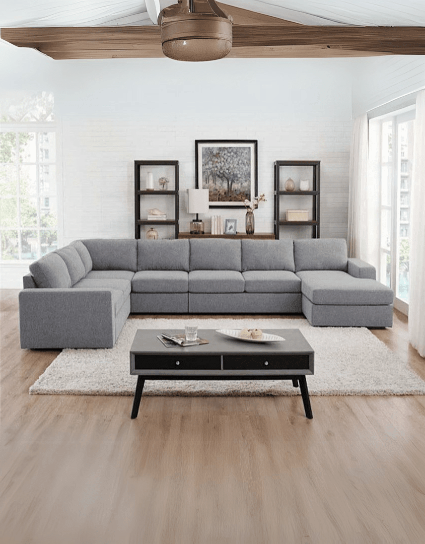 كنبة ركنة مودرن من إي جي – أثاث فاخر خشب زان أحمر وقماش نجيب سليم رمادي sofa10017 _ ركنة مودرن