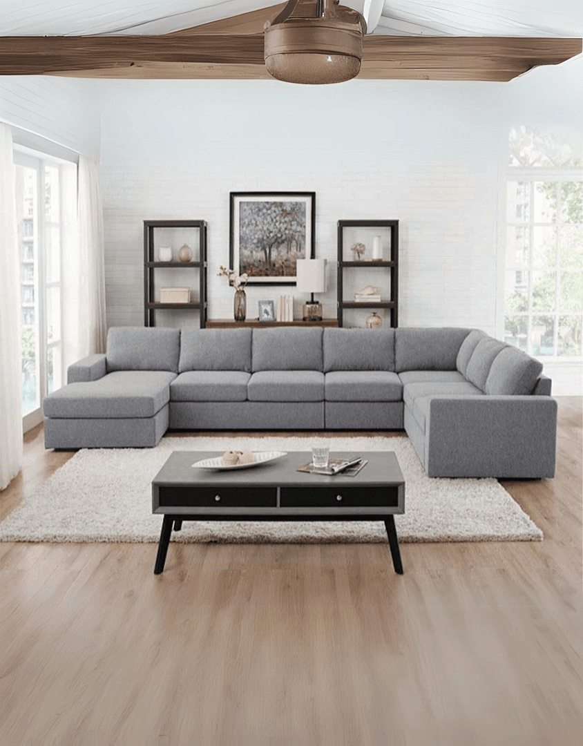 كنبة ركنة مودرن من إي جي – أثاث فاخر خشب زان أحمر وقماش نجيب سليم رمادي sofa10017 _ ركنة مودرن