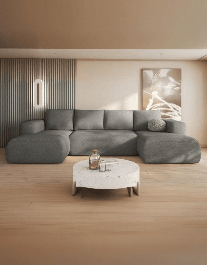 كنبة ركنة رمادي – أثاث خشب زان وقماش كتان نجيب سليم مع وسادات | SKU: sofa10013 _ ركنة مودرن