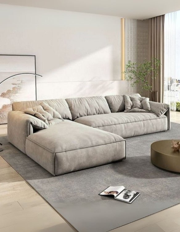 كنبة ركنة شازلونج مودرن بيج – أثاث خشب زان أحمر وقماش قطيفة | SKU: sofa10032 _ ركنة مودرن
