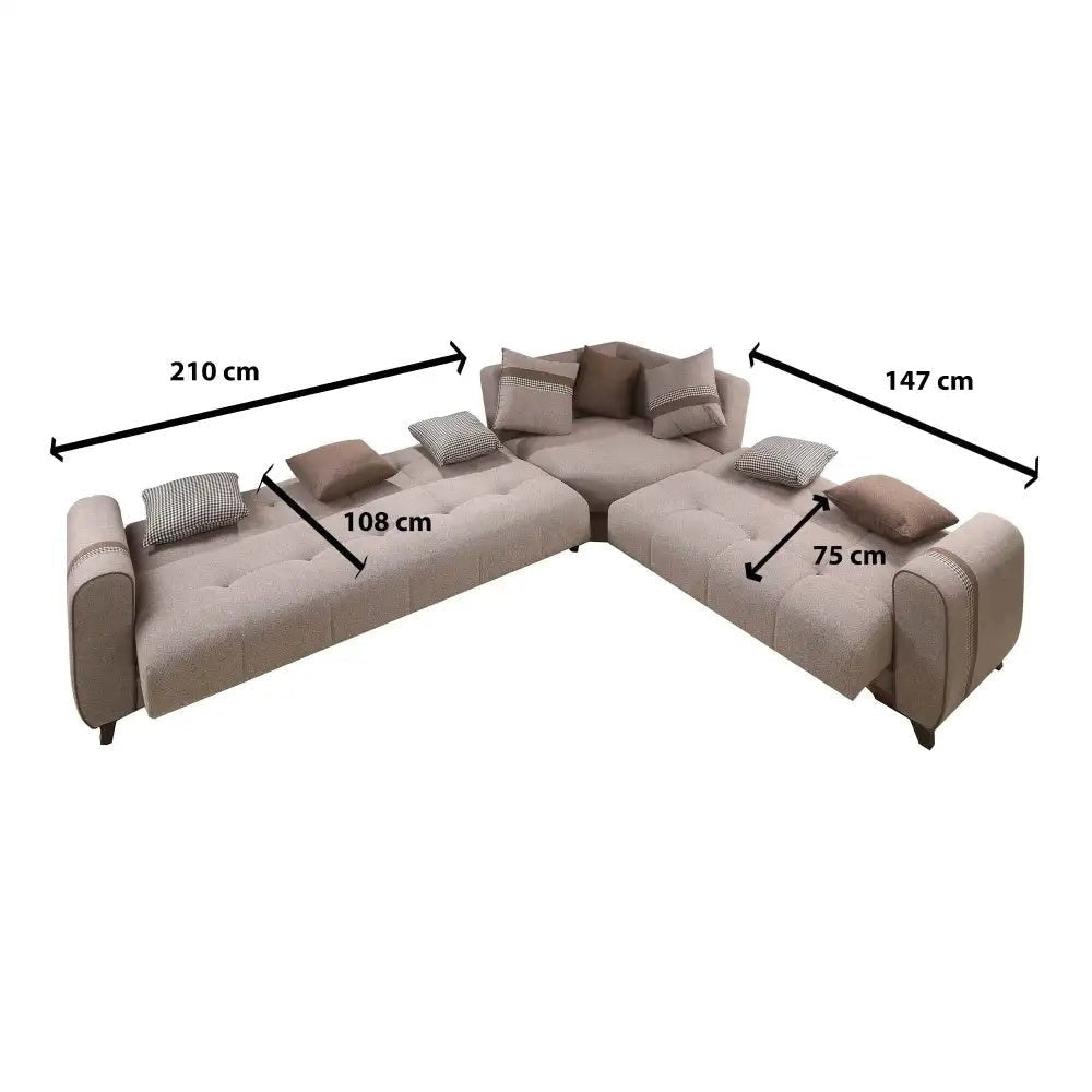 L corner sofa, pull-out sofa bed from Dora – natural wood furniture, beige linen | SKU: sofa10004 _ sofa bed
